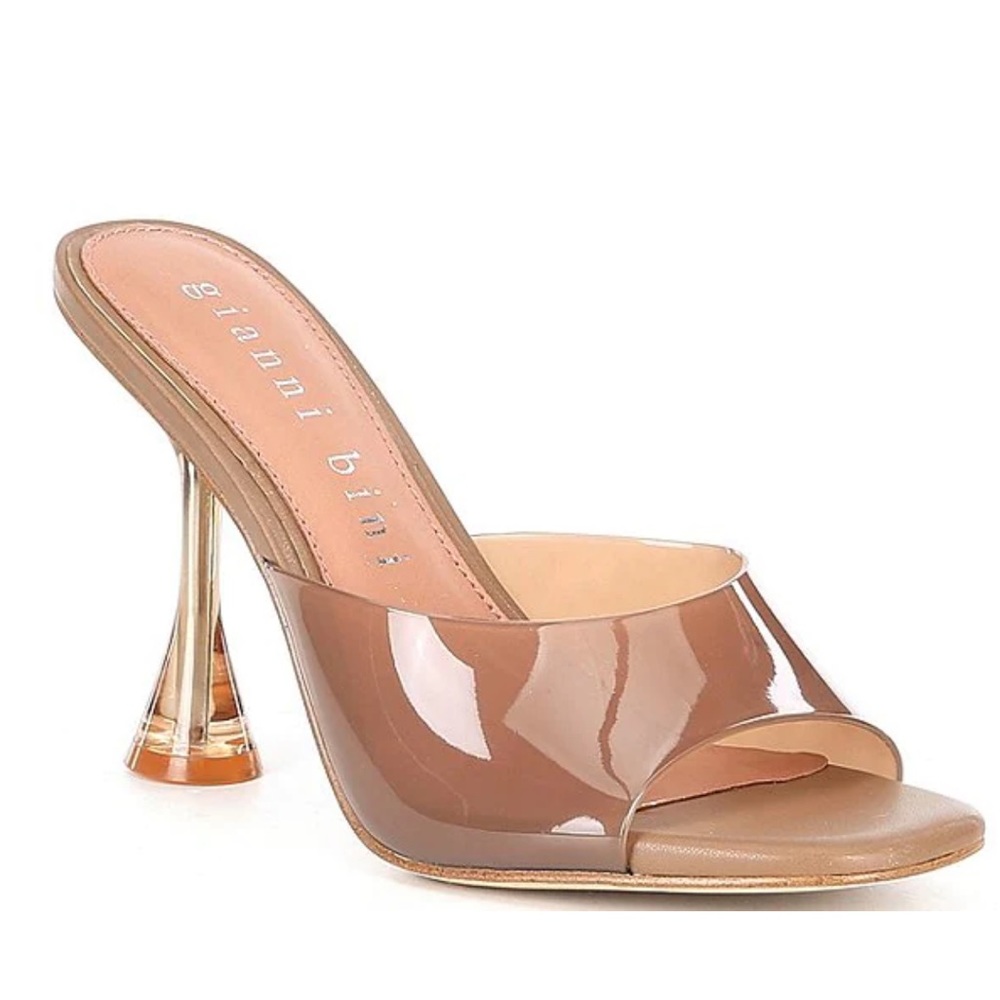 Size 8, tan/clear Gianni Bini 4 inch heels